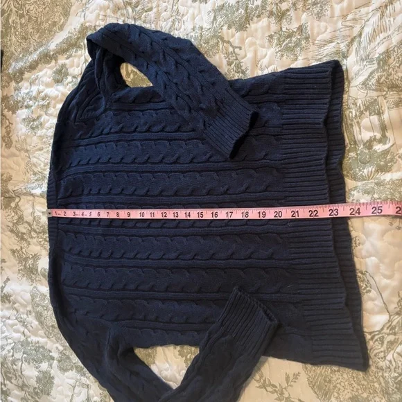 Croft & Barrow sz S Navy Blue V-Neck Sweater cable knit cotton layering preppy - Picture 11 of 15